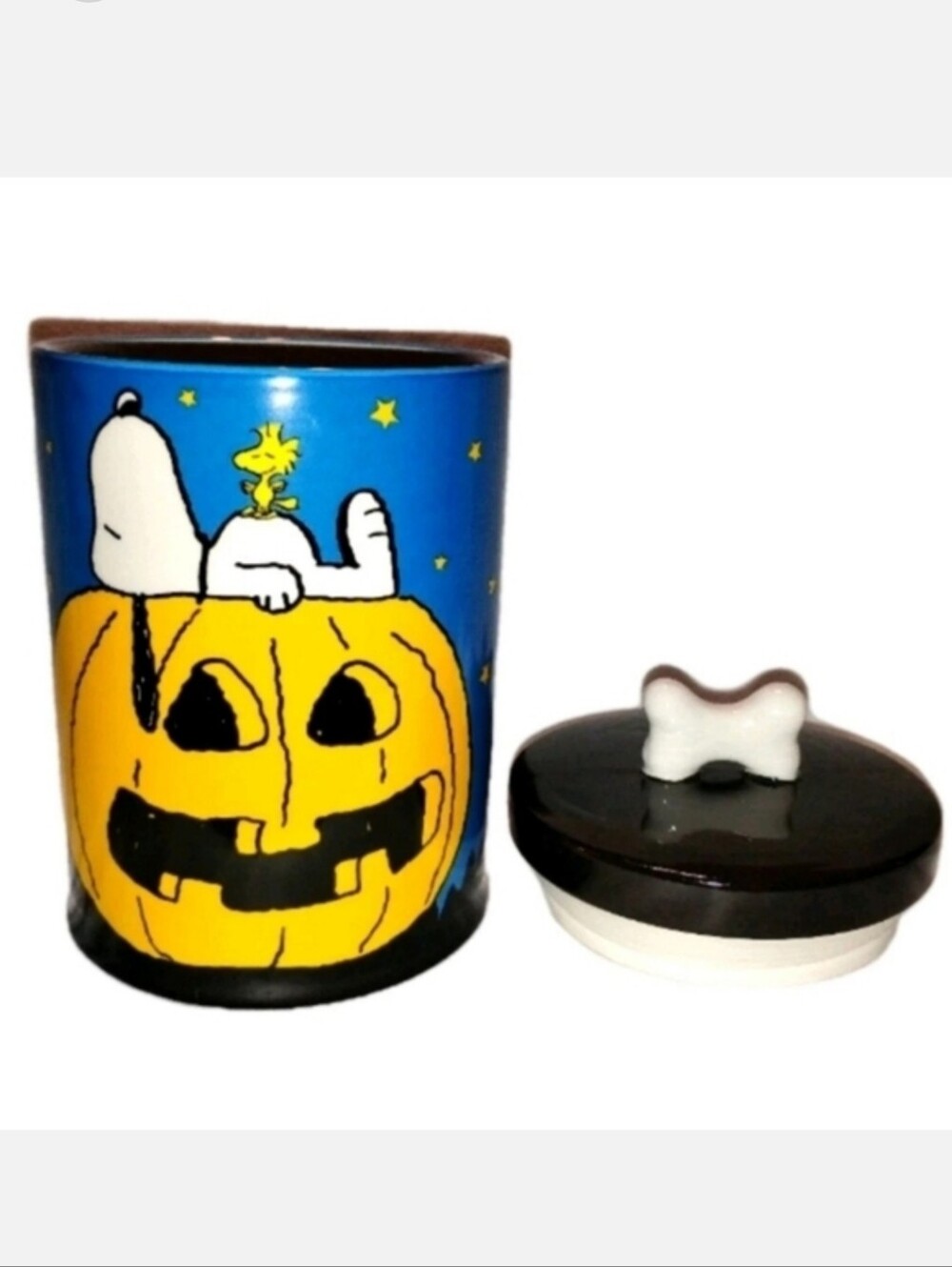9" Ceramic Jar Peanuts Snoopy & Woodstock Snack Cookie Treat Container NWT $38